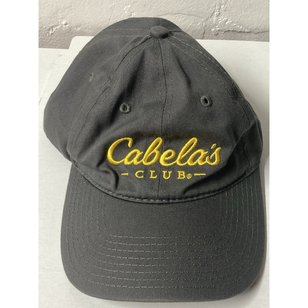 Cabela's Club Hunting Adjustable Strap Baseball Cap Hat Gray Yellow Embroidery